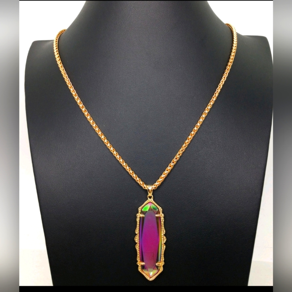 Kendra Scott Frances Peach Iridescent Pendant Necklace NWOT 32"